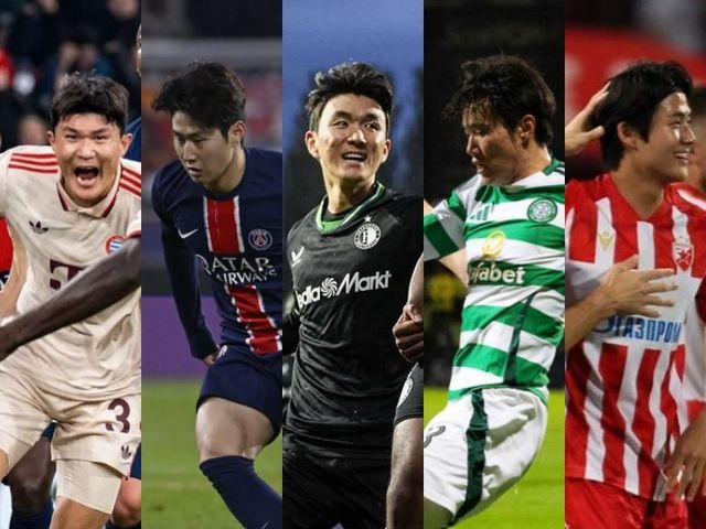 바이에른 뮌헨 김민재, PSG 이강인, 페예노르트 황인범, 셀틱 양현준, 즈베즈다 설영우(왼쪽부터)가 30일(한국시간) 일제히 치러진 2024~2025시즌 UCL 리그 페이즈 최종 8차전에 출전했다. 즈베즈다를 제외한 4개 팀은 16강 PO에 올랐다. 사진출처｜김민재·이강인·황인범·양현준·설영우 SNS