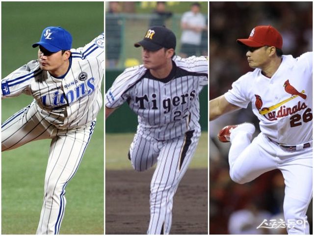 한국야구의 전설적인 마무리 오승환은 삼성에서 일명 ‘돌직구’로 KBO리그를 평정한 뒤, 일본과 미국에서도 마무리로 활약했다. 삼성, 한신, 세인트루이스 시절의 오승환(왼쪽부터). 스포츠동아DB·LG 트윈스·AP뉴시스