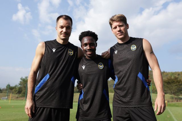 인천은 이르면 26일 안방에서 열릴 경남FC전에서 K리그2 우승을 확정할 수 있다. K리그1 시절 리그 최고로 평가받은 무고사, 제르소, 델브리지(왼쪽부터)가 지난해 팀의 강등에도 잔류를 선택했고, 올해 팀을 위해 헌신한 덕분이다. 사진제공│한국프로축구연맹