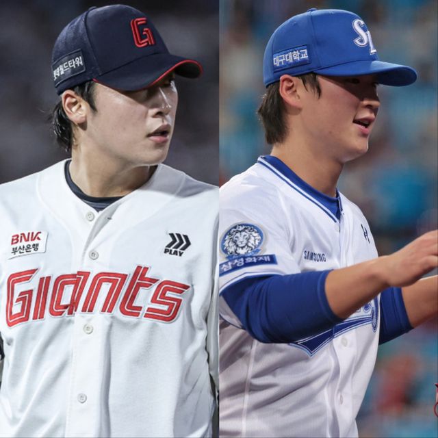 우완투수로 위력적인 구위를 지닌 영건 롯데 이민석(왼쪽), 삼성 이호성이 부상자 대체 선수로 대표팀에 합류한다. 사진제공｜롯데 자이언츠·삼성 라이온즈