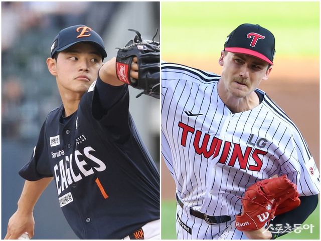 한화 문동주(왼쪽)와 LG 외국인 투수 앤더스 톨허스트가 26일 잠실구장에서 열릴 한국시리즈 1차전에서 선발 맞대결을 벌인다. 사진제공｜LG 트윈스·한화 이글스