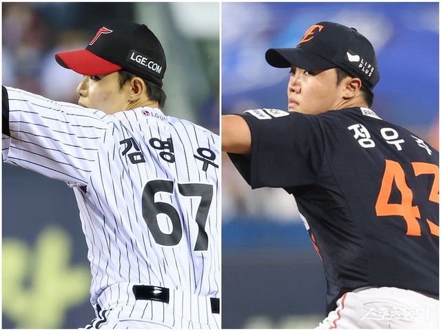 LG 김영우(왼쪽)와 한화 정우주가 한국시리즈에서 만났다. 평균 시속 150㎞를 뿌리는 두 신인의 활약이 관심이 모아진다. 사진제공｜LG 트윈스·한화 이글스