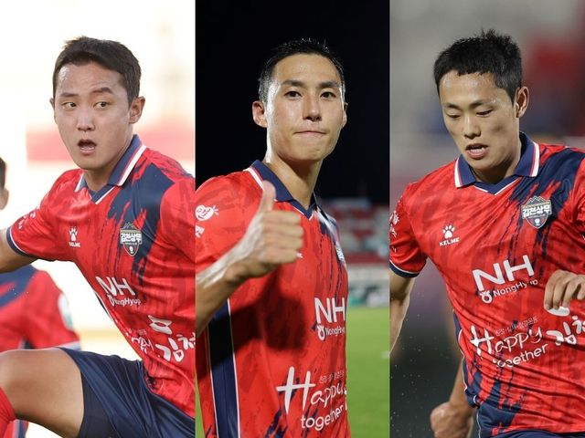 김천은 기존 주장단인 9기가 전역하면서 새로운 리더십을 구축했다. 주장 이정택을 중심으로 부주장 김이석과 박철우(왼쪽부터)가 새 주장단을 맡는다. 사진제공｜한국프로축구연맹