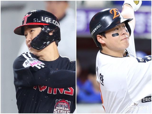 LG 구본혁(왼쪽)과 한화 노시환의 핫코너 대결이 뜨겁다. 양 팀의 수비 강화를 위해선 둘의 역할이 중요하다. 사진제공｜LG 트윈스·한화 이글스