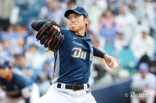 NC 구창모는 6일 대구 삼성과 2025 PS WC 1차전에서 선발등판해 6이닝 1실점을 기록했다. 팀은 구창모의 활약에 힘입어 WC를 2차전으로 끌고갔다. 사진제공｜NC 다이노스