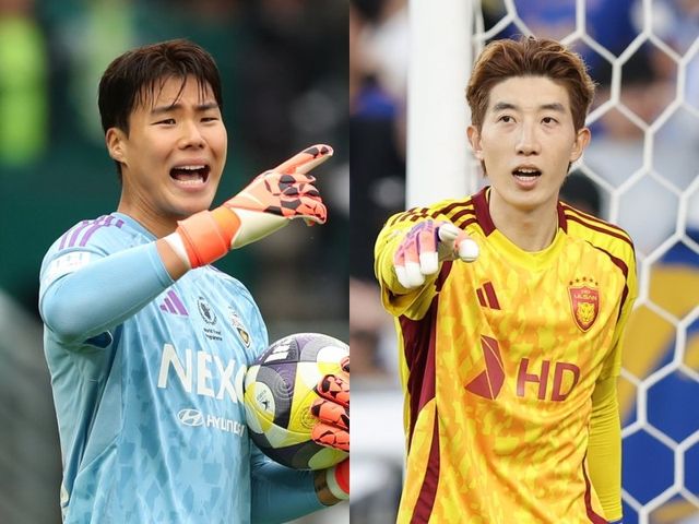 K리그를 대표하는 두 골키퍼 전북 송범근(왼쪽)과 울산 조현우의 경쟁이 뜨겁다. 이번 시즌 전북의 리그 우승을 이끈 송범근은 K리그1 8시즌 연속 베스트 11 골키퍼 부문에 선정된 조현우의 대항마로 떠올랐다. 이들은 이번 11월 A매치에도 소집돼 소속팀뿐 아니라 대표팀서도 선의의 경쟁을 이어가고 있다. 사진제공｜한국프로축구연맹