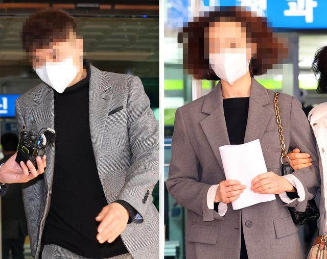 [서울=뉴시스] 최진석 기자 = 방송인 박수홍 친형 박모(왼쪽) 씨와 배우자 이모 씨가 14일 서울서부지법에서 열린 1심 선고 공판에서 징역 2년과 무죄를 각각 선고 받은 후 법원을 나서고 있다. 재판부는 연예기획사 자금을 회사 목적에 맞지 않게 사용한 부분은 일부 유죄, 박수홍씨의 개인자금을 사적 유용한 부분은 무죄로 판단, 친형 박씨에게 징역 2년을, 배우자 이모씨에게는 무죄를 선고 했다. 2024.02.14. myjs@newsis.com