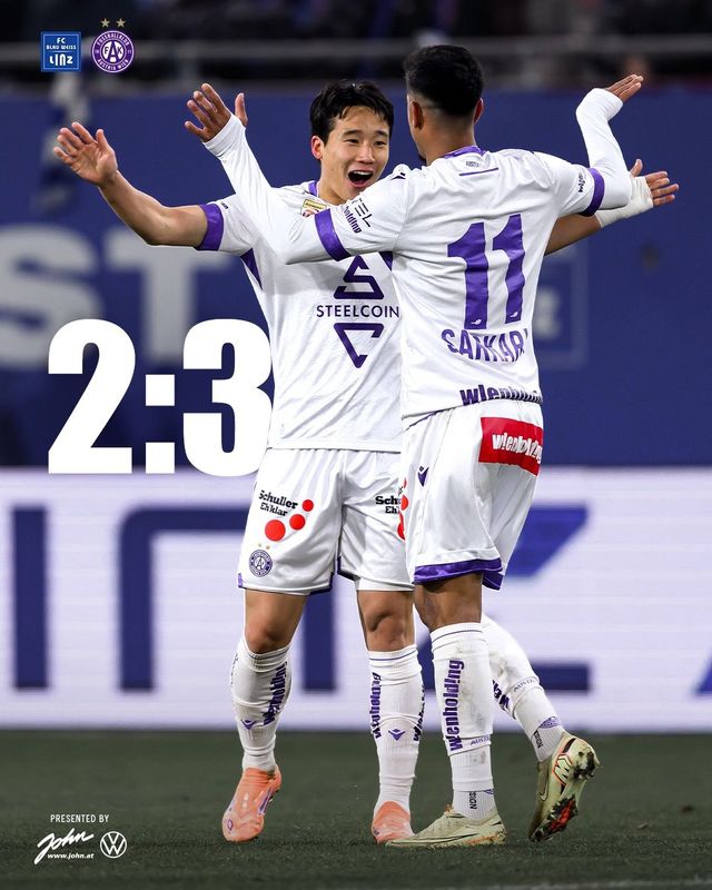 이태석이 23일(한국시간) 호프만 페르조날 슈타디온에서 열린 블라우바이스 린츠와 원정경기에서 두 개의 어시스트를 기록하며 3-2 승리에 기여했다. 사진출처｜아우스트리아 빈 페이스북