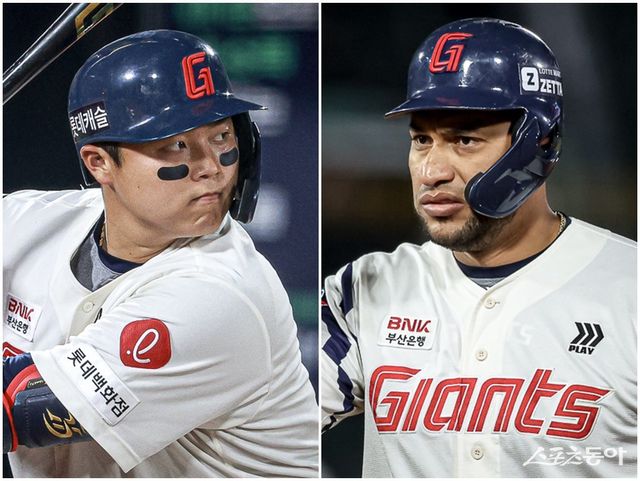 한동희(왼쪽)와 빅터 레이예스가 롯데의 자존심을 지켰다. 이들 2명은 내년 시즌 롯데 타선의 구심점이 될 전력들이다. 사진제공｜롯데 자이언츠