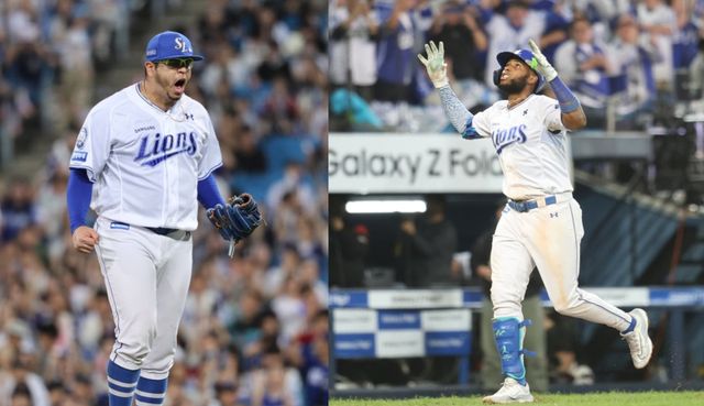 삼성이 에이스 아리엘 후라도(왼쪽), 4번타자 르윈 디아즈와 재계약에 성공했다. 이들의 잔류로 삼성은 오프시즌의 최대 과제를 해결하고 비활동기간을 보낼 수 있게 됐다. 사진제공ㅣ삼성 라이온즈