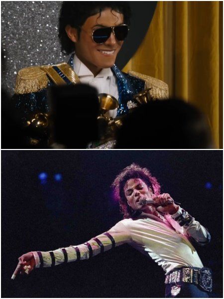 영화 ‘마이클’ 예고편 캡처(위)·마이클 잭슨, 사진제공｜유니버설 픽쳐스·소니뮤직