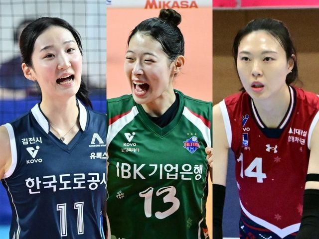 이번 시즌 V리그 여자부 블로킹 대결은 도로공사 김세빈, 기업은행 최정민, 현대건설 양효진(왼쪽부터)의 3파전으로 압축된다. 사진제공｜KOVO