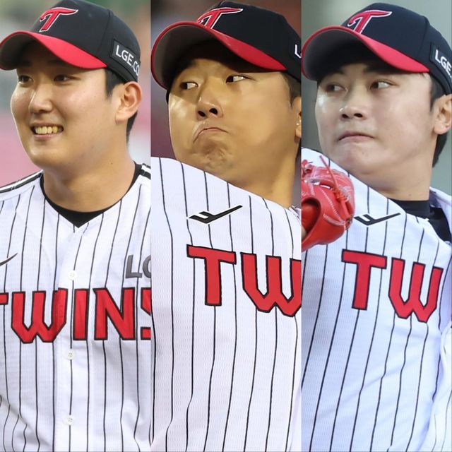 LG는 손주영, 송승기, 김윤식(왼쪽부터)은 팀을 이끌 국내 좌완투수로 많은 기대를 받고 있다. 6선발 체제부터 외국인 투수 라클란 웰스의 불펜전환까지 세 선수가 해야 할 몫이 크다. 사진제공｜LG 트윈스
