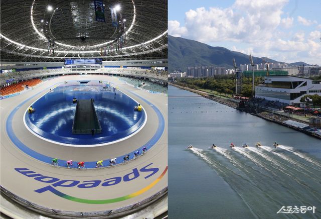 광명스피돔(왼쪽)과 미사리경정장 전경