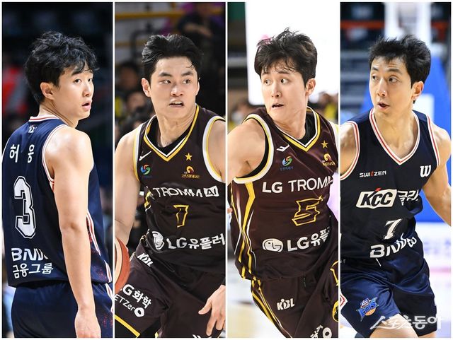 허훈, 유기상과 양준석, 허훈(왼쪽부터)이 올스타전에선 코트 반대편에 마주 선다. 사진제공｜KBL