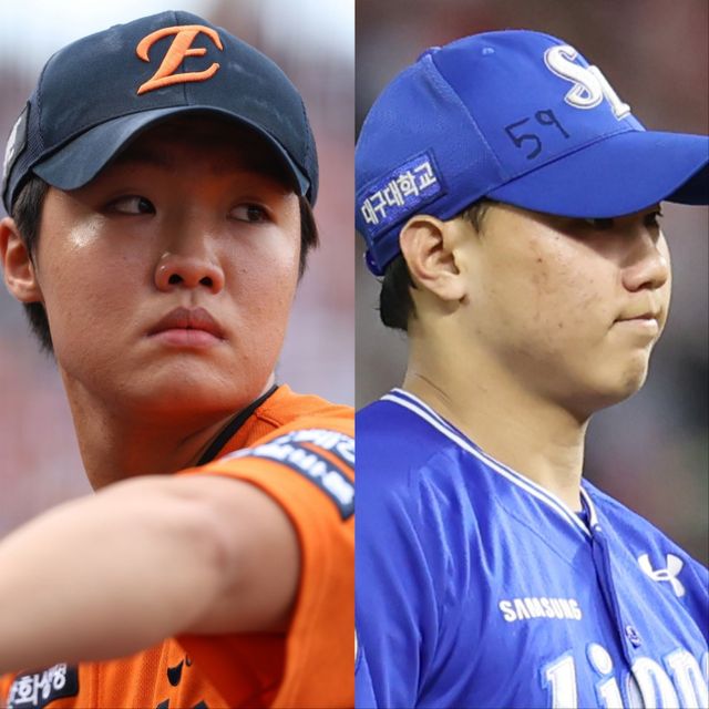 한화 정우주(왼쪽)와 삼성 배찬승은 데뷔 첫해인 2025시즌 두각을 보였다. 둘은 내년 열릴 WBC 최종 엔트리 합류를 정조준한다. 사진제공｜한화 이글스, 삼성 라이온즈