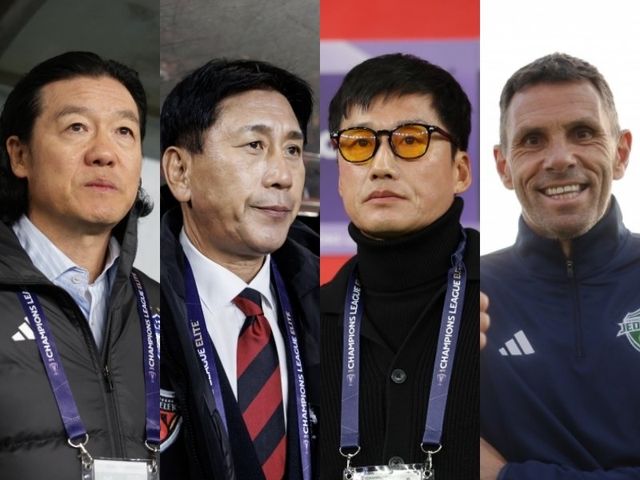 울산 김판곤 감독, 포항 박태하 감독, 광주 이정효 감독, 전북 거스 포옛 감독(왼쪽부터). 사진제공｜한국프로축구연맹