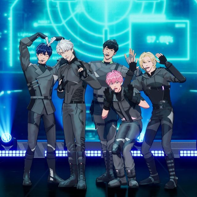 가상 아이돌 그룹 플레이비가 Mnet 음악 프로그램 ‘엠카운트다운’에 출연해 인증샷을 찍고 있다. 사진 제공: 블라스트