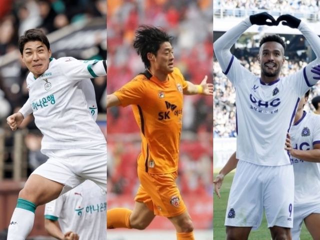 확실한 공격수 영입은 팀의 성적과 직결될 가능성이 크다. 대전하나 주민규, 제주 이건희, 안양 모따(왼쪽부터)는 이적 후 첫 경기부터 득점포를 가동하며 승리를 이끌었다. 사진제공｜한국프로축구연맹