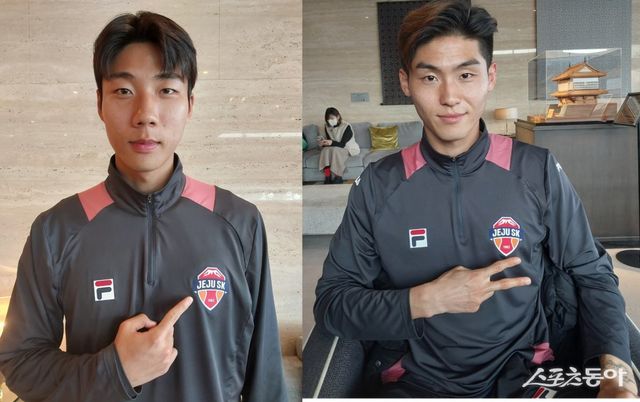 올 시즌 제주의 성패는 공격수 서진수(왼쪽)와 수비수 김륜성의 활약에 달려있다. 가고시마(일본)｜권재민 기자 jmart220@donga.com