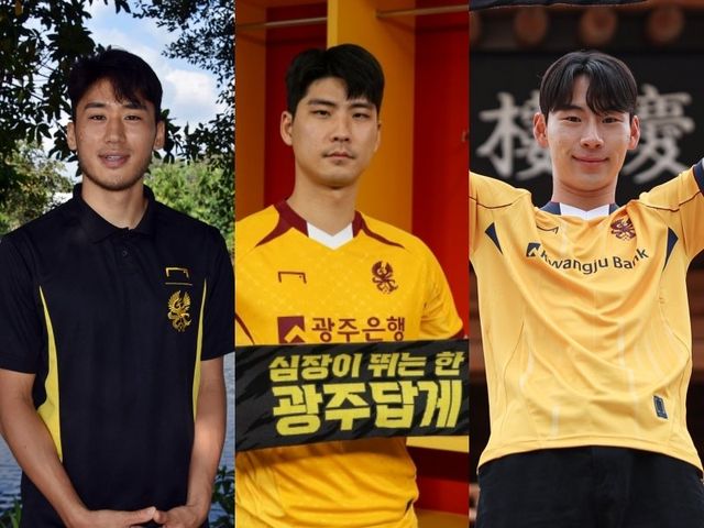 광주는 새 시즌 주축들의 이탈로 전력에 균열이 생기는 듯했다. 하지만 유럽무대를 경험한 선수들이 있기에 걱정을 덜었다. 독일에서 뛴 최경록이 중원에 버티고 있고, 박인혁과 황재환(왼쪽부터)도 가세해 팀에 큰 도움을 줄 것으로 기대된다. 사진제공｜광주FC