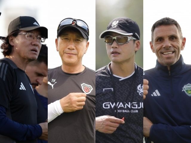울산, 포항, 광주, 전북 등 ACL에 참가하는 4팀은 빡빡한 동계전지훈련 일정에도 각자 돌파구를 찾아 새 시즌을 준비했다. 왼쪽부터 울산 김판곤, 포항 박태하, 광주 이정효, 전북 거스 포옛 감독. 사진제공｜한국프로축구연맹