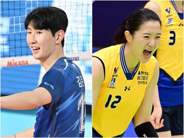 한국배구 미들블로커의 계보를 잇는 삼성화재 김준우(왼쪽)와 현대건설 이다현. 사진제공｜KOVO