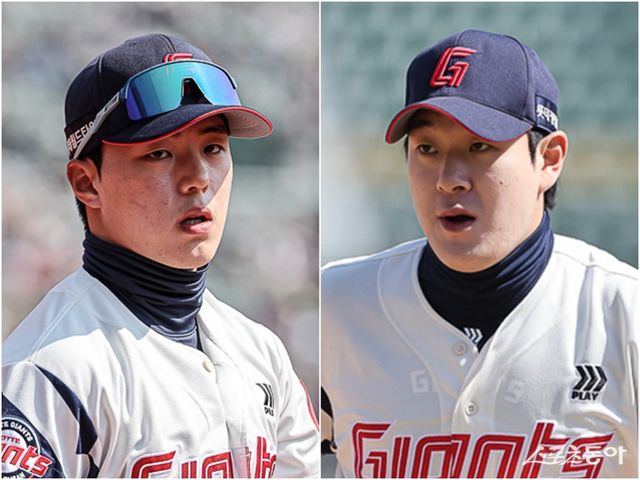 덕수고 시절부터 깊은 인연을 이어오고 있는 롯데 한태양(왼쪽)과 나승엽. 사진제공｜롯데 자이언츠
