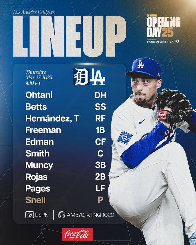 LA 다저스 선발 명단. 사진=LA 다저스 SNS