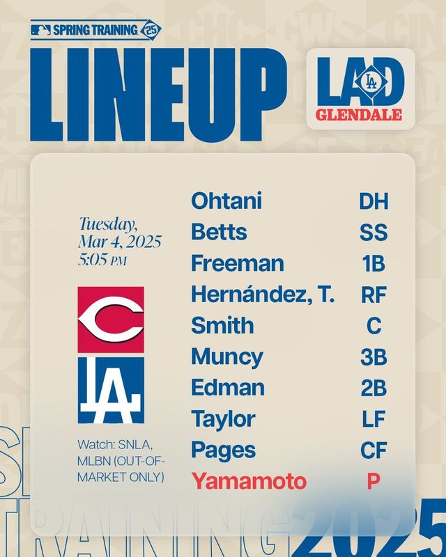 김혜성 없는 신시내티 레즈전 선발 라인업. 사진=LA 다저스 SNS