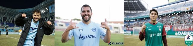‘하나은행 K리그1 2025’에서 초반 페이스가 가장 좋은 선두 대구와 2위 대전하나가 8일 오후 4시30분 대구iM뱅크PARK에서 열릴 K리그1 4라운드에서 맞붙는다. 대구의 ‘삼바 콤비’ 세징야-라마스와 대전하나의 ‘토종 킬러’ 주민규(왼쪽부터)의 맞대결에서 누가 웃을지 관심사다. 사진제공｜한국프로축구연맹