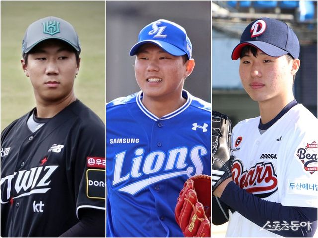 올해 역시 주목받는 신인이 많다. 스프링캠프에서 두각을 드러낸 KT 김동현, 삼성 배찬승, 두산 홍민규(왼쪽부터). 사진제공｜KT 위즈·삼성 라이온즈·두산 베어스