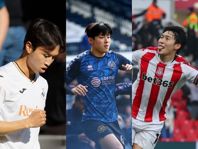 스완지시티 엄지성이 6일(한국시간) 끝난 더비 카운티와 홈경기 시즌 2호 골을 터트리며 1-0 승리에 앞장선 반면, QRP 양민혁과 스토크시티 배준호(왼쪽부터)는 같은 날 리그 경기에서 나란히 침묵했다. 사진출처｜스완지시티·QPR·스토크시티 홈페이지