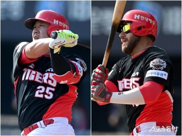 시즌 초반부터 부상 악령이 드리운 KIA의 공격력 반등을 위해선 2번타자로 전진 배치된 이우성(왼쪽)과 중심타자인 패트릭 위즈덤의 활약이 중요하다. 6일 잠실 LG전에 출전한 이우성-위즈덤. 잠실｜김종원 기자 won@donga.com