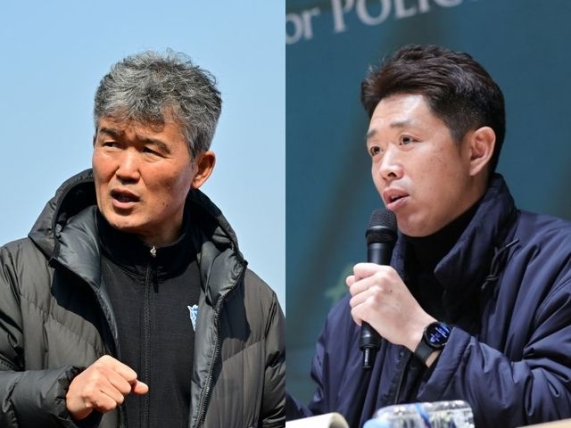 KFA가 9일 제55대 집행부 인선을 완료한 가운데 김승희 K3리그 대전코레일 감독(왼쪽)과 현영민 전 해설위원이 각각 전무이사, 전력강화위원장에 선임됐다. 사진제공｜대한축구협회, 한국프로축구연맹