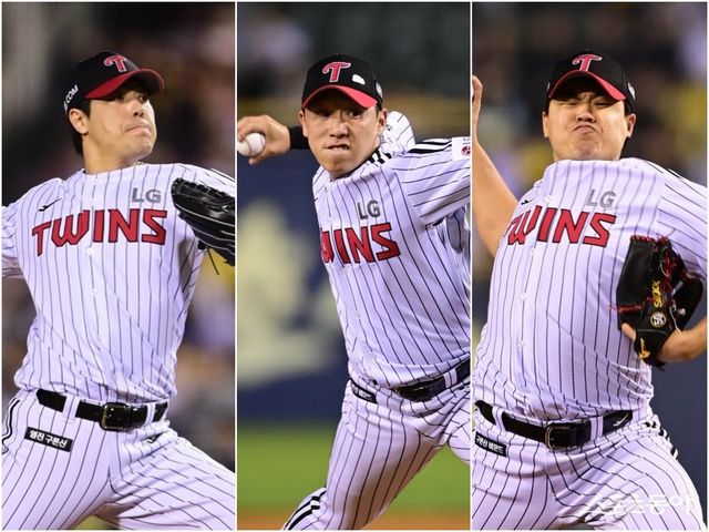 LG가 철벽 계투진을 앞세워 선두 탈환의 희망을 키웠다. 최근 3연승에는 필승조 김진성, 박명근, 장현식(왼쪽부터)이 근소한 점수 차의 접전에서 역투한 몫이 컸다. 스포츠동아DB