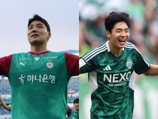 K리그1 선두경쟁을 벌이는 대전하나시티즌과 전북 현대가 14일 대전월드컵경기장에서 열릴 코리아컵 16강전에서 끝장 승부를 펼친다. 특히 대전하나 주민규(왼쪽)와 전북 전진우는 정규리그에서 나란히 8골씩 터트리며 득점 경쟁을 펼치고 있어 더욱 관심이 크다. 사진제공｜한국프로축구연맹