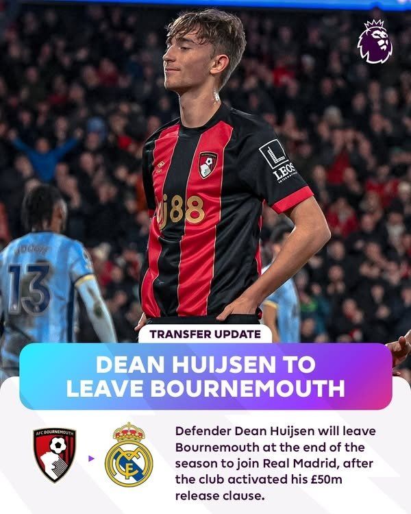 본머스 센터백 딘 하위선이 다음 시즌부터 레알 마드리드에서 뛴다. 레알 마드리드는 다음 시즌 반등을 위해 적극적인 선수 영입에 박차를 가하고 있다. 사진출처｜EPL 페이스북