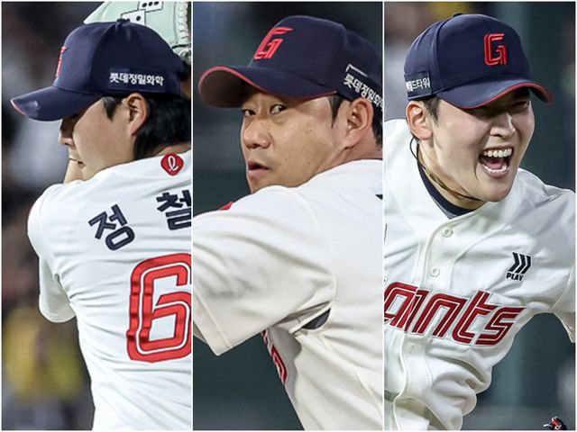 롯데의 중간계투진이 정철원, 김상수, 최준용(왼쪽부터)의 활약에 힘입어 양과 질을 모두 잡고 있다. 반등한 김상수와 어깨 부상을 털고 돌아온 최준용이 숨통을 틔운 덕분이다. 사진제공｜롯데 자이언츠