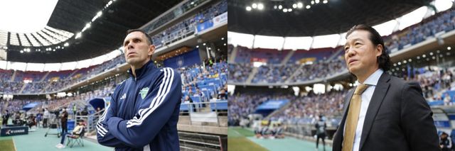 올해 2번째 ‘현대가 더비’가 31일 전주월드컵경기장에서 열린다. 최근엔 울산이 우세한 양상이었지만, 올해 거스 포옛 감독(왼쪽)을 선임한 전북의 기세가 상당하다. 김판곤 울산 감독(오른쪽)은 ‘현대가 더비’를 앞두고 전남 장성에 베이스 캠프를 차릴 정도로 승리의지를 불태웠다. 사진제공│한국프로축구연맹