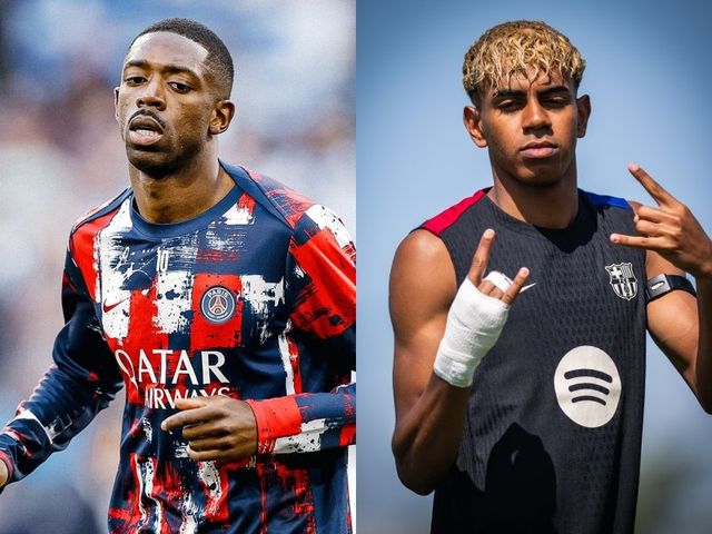 올해 발롱도르 경쟁에서 가장 유력한 두 후보는 PSG의 우스만 뎀벨레(왼쪽)와 FC바르셀로나의 라민 야말이다. 둘의 수상 가능성은 매체마다 엇갈렸는데, 1일 뎀벨레가 UCL 우승 타이틀을 거머쥐며 그의 수상 가능성이 확연히 높아진 분위기다. 사진제공｜PSG·FC바르셀로나 페이스북