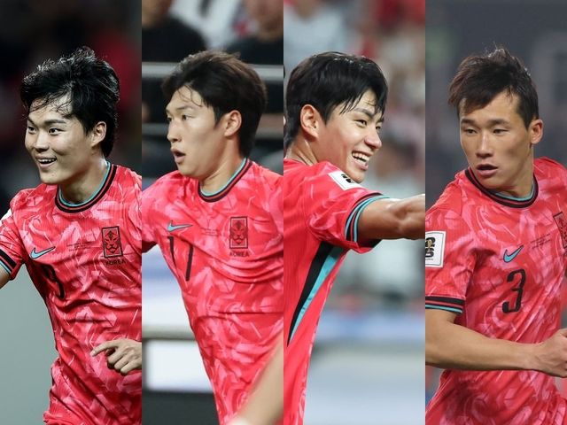 ‘홍명보호’가 2026북중미월드컵 본선티켓을 거머쥐는 과정에서 번뜩이는 차세대 특급들이 등장했다. 오현규, 배준호, 전진우, 이태석(왼쪽부터)은 단순한 세대교체를 넘어 당장 주축으로 안착할 수 있을 정도로 인상적인 경기력을 선보였다. 사진제공｜대한축구협회