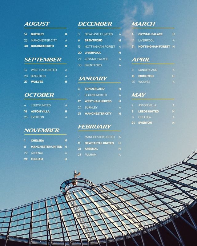 2025~2026시즌 토트넘의 EPL 일정. 사진출처｜토트넘 홋스퍼 페이스북