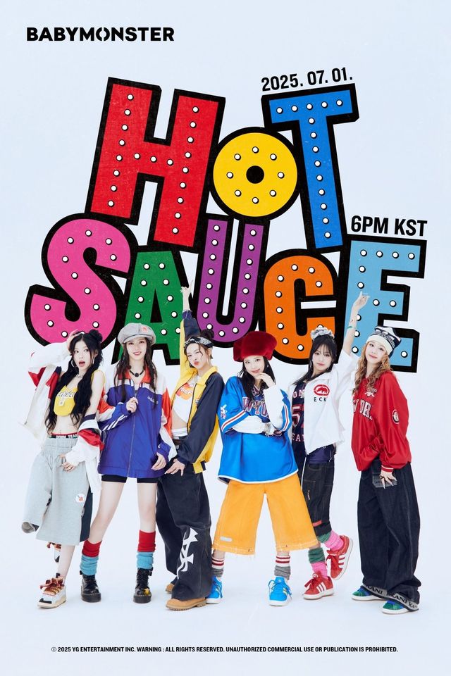 베이비몬스터가 7월 1일 선공개 싱글 ‘HOT SAUCE’로 약 8개월 만에 컴백하며, 80년대 힙합 감성을 녹인 비주얼과 중독성 넘치는 여름 음악을 예고했다. 사진제공 | YG 엔터테인먼트