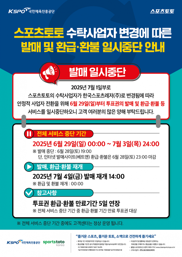 2025 사업자 전환 발매 일시중단 안내 포스터.
