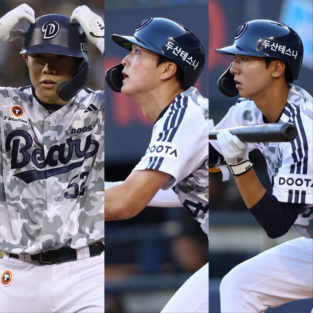 두산이 많은 공을 들이고 있는 2025년 신인 내야수 박준순-이선우-김준상(왼쪽부터). 사진제공｜두산 베어스