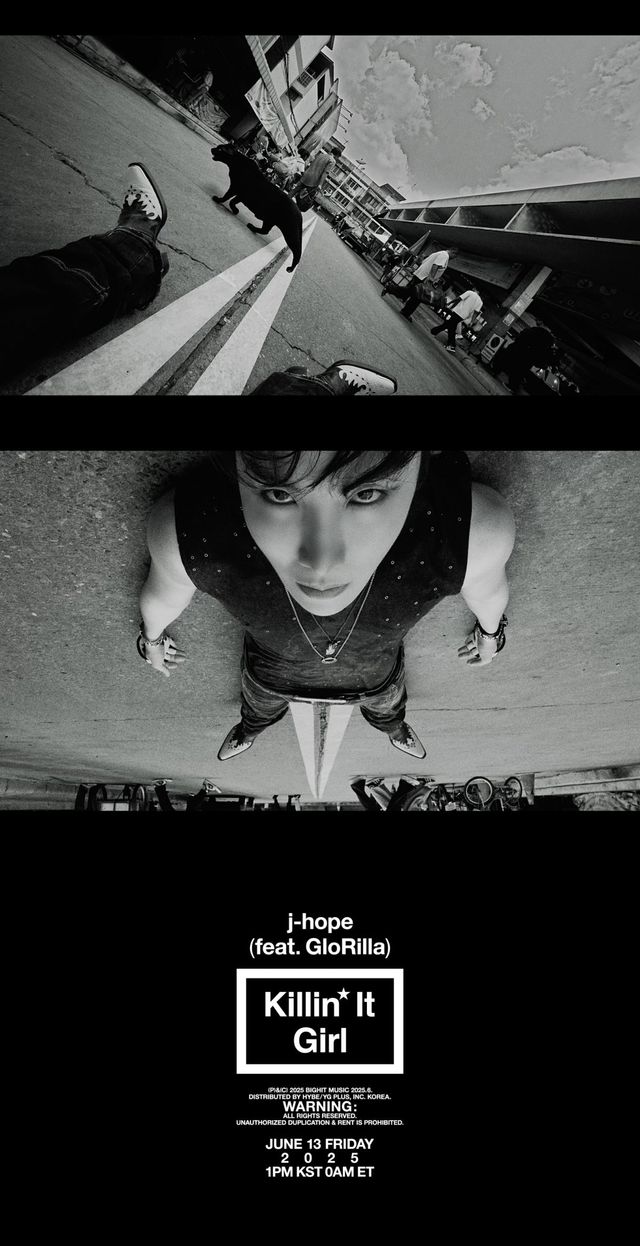 제이홉이 미국 유명 래퍼 글로릴라와 협업한 신곡 ‘Killin‘ It Girl’의 뮤직비디오 티저를 공개하며, 강렬한 연출과 힙합 사운드로 본격 솔로 프로젝트의 대미를 예고했다. 사진제공 | 빅히트 뮤직