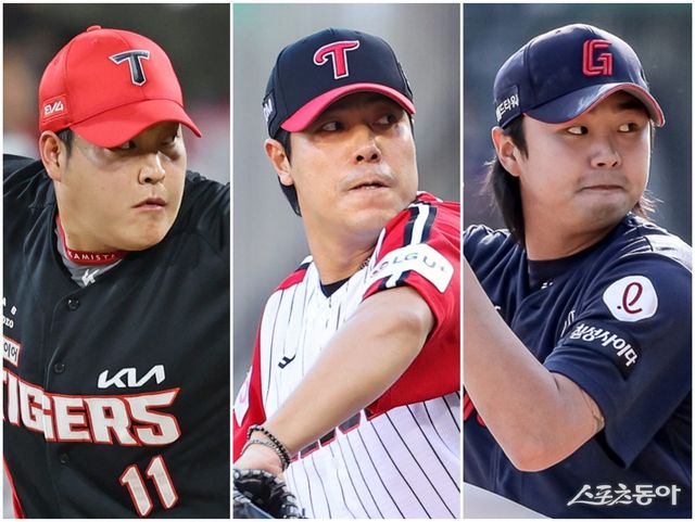 KIA 조상우, LG 김진성, 롯데 정철원(왼쪽부터)이 홀드 부문 선두를 다투고 있다. 이들 3명 중에서 2019년 넥센 시절의 김상수가 기록한 역대 한 시즌 최다 40홀드를 깰 주인공이 나올지 주목된다. 사진제공｜KIA 타이거즈·LG 트윈스·롯데 자이언츠