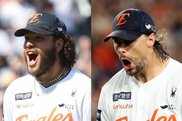 한화 폰세(왼쪽)와 와이스는 리그 최고 수준의 위력을 과시하며 상승세를 이끌고 있다. 사진제공｜한화 이글스