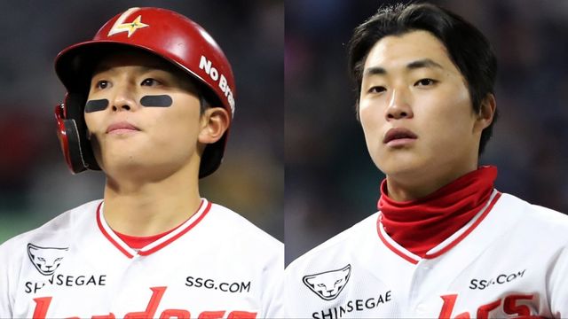 SSG 정준재(왼쪽)와 박지환은 프로 2년차인 올해 나란히 고전하고 있다. 사진제공｜SSG 랜더스